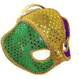 Mardi Gras Gold Green Purple Sequin Head Band Face mask Unisex  NWT NOS